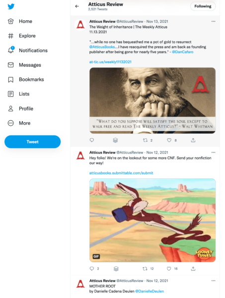 Atticus Review Twitter Feed